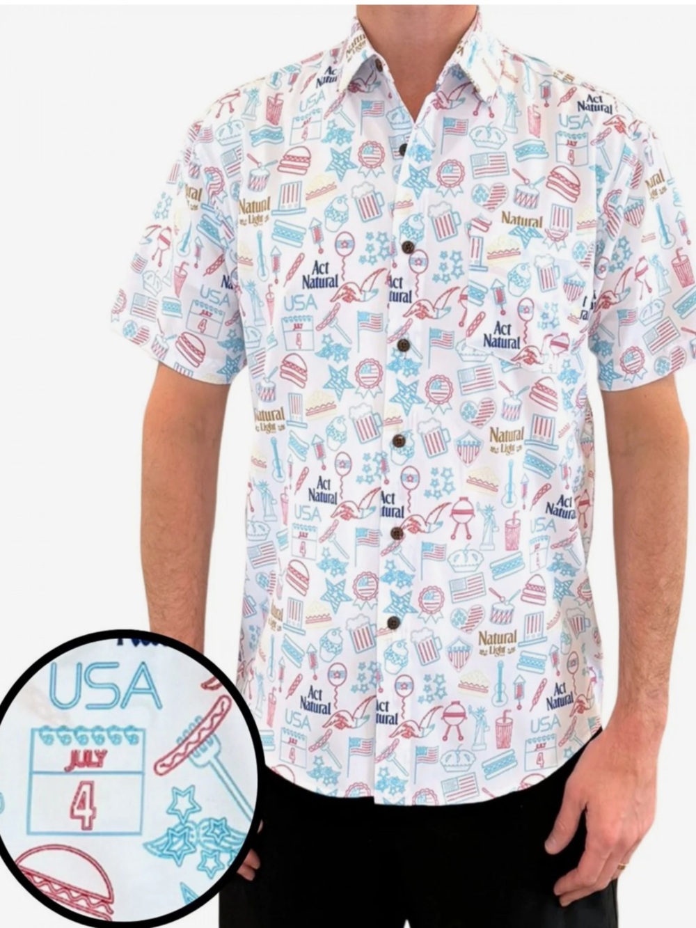 Tropical Bros Natural Light Beer Weekend BBQ Casual Button Down Shirt Size L